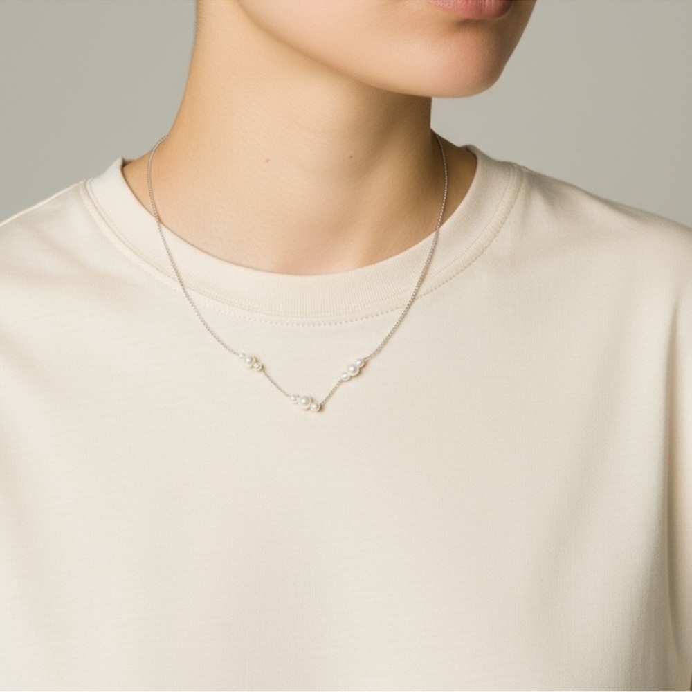 Silver Pearl Necklace 18” Dainty Minimalist Classic Layering Jewelry NWT
